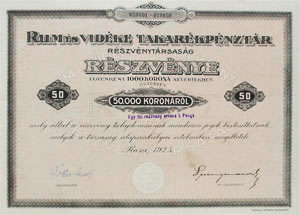 Rum s Vidke Takarkpnztr Rszvnytrsasg rszvny 50000 korona 1925