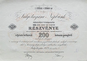 Salgtarjni Npbank Rszvnytrsasg rszvny 10x20 200 peng 1929