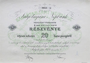 Salgtarjni Npbank Rszvnytrsasg rszvny 20 peng 1929