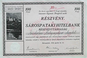 Srospataki Hitelbank Rszvnytrsasg rszvny 10x10 100 peng 1926