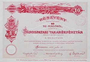 Srospataki Takarkpnztr Rszvnytrsasg rszvny 10 peng 1926