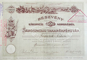 Srospataki Takarkpnztr Rszvnytrsasg rszvny 300 korona 1918