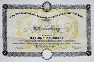 Soroksri Npbank s Takarkpnztr Rszvnytrsasg rszvny 30 peng 1931
