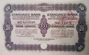 Standard Bank s Takarkpnztr Rszvnytrsasg 10000 korona 1922