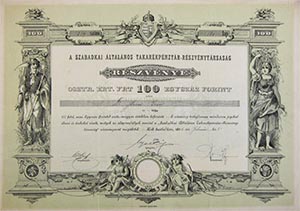 Szabadkai ltalnos Takarkpnztr Rszvnytrsasg rszvny 100 forint 1912 Szabadka