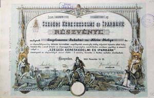 Szegedi Kereskedelmi- s Iparbank Rszvnytrsasg rszvny 200 korona 1909
