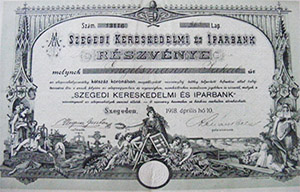Szegedi Kereskedelmi- s Iparbank Rszvnytrsasg rszvny 200 korona 1918 Szeged