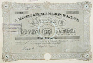 Szegedi Kereskedelmi- s Iparbank Rszvnytrsasg rszvny 50 peng 1940