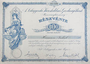 Szilgycsehi Kereskedelmi s Gazdasgi Bank Rszvnytrsasg rszvny 200 korona 1910 Szilgycseh