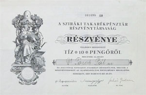 Szirki Takarkpnztr Rszvnytrsasg rszvny 10 peng 1927