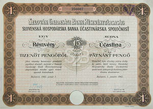 Szlovk Gazdasgi Bank Rszvnytrsasg rszvny 15 peng 1942
