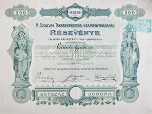 Szolyvai Takarkpnztr Rszvnytrsasg  rszvny 100 korona 1911 Szolyva