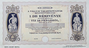 Tllyai Takarkpnztr Rszvnytrsasg rszvny 10 peng 1926 Tllya