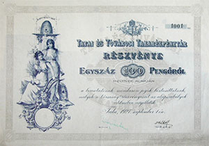 Tatai s Tvrosi Takarkpnztr Rszvnytrsasg rszvny 100 peng 1927 Tata