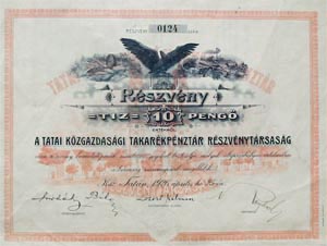 Tatai Kzgazdasgi Takarkpnztr Rszvnytrsasg rszvny 10 peng 1926