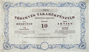 Trekvs Takarkpnztr Rszvnytrsasg rszvny 10 peng 1926