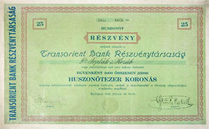 Transorient Bank Rszvnytrsasg 25x1000 25000 korona 1922