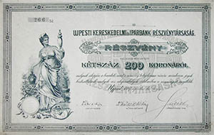 jpesti Kereskedelmi s Iparbank Rszvnytrsasg rszvny 200 korona 1917 jpest