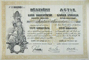 jvri Takarkpnztr Rszvnytrsasg rszvny 100 korona 1901 jvr