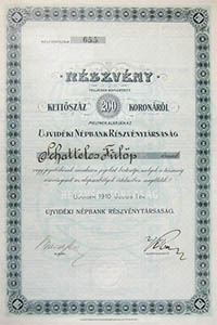 jvidki Npbank Rszvnytrsasg rszvny 200 korona 1910 jvidk