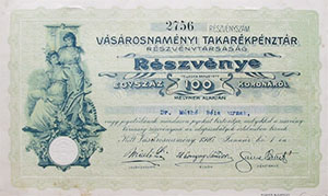Vsrosnamnyi Takarkpnztr Rszvnytrsasg rszvny 100 korona 1916