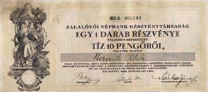 Zalalvi Npbank Rszvnytrsasg rszvny 10 peng 1929