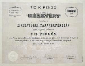 Zirczvidki Takarkpnztr Rszvnytrsasg rszvny 10 peng 1926 Zirc