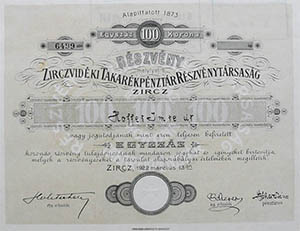 Zirczvidki Takarkpnztr Rszvnytrsasg rszvny 100 korona 1922