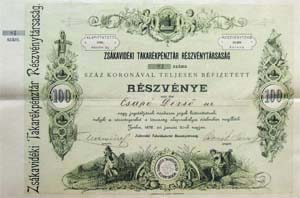 Zskavidki Takarkpnztr Rszvnytrsasg rszvny 100 korona 1896 Zska