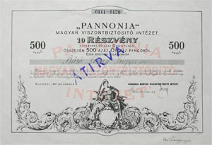 Pannonia Magyar Viszontbiztost Intzet 10x50 peng 1941