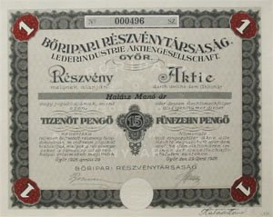 Bripari Rszvnytrsasg rszvny 15 peng 1926 Gyr