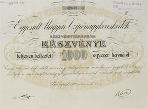 Egyeslt Magyar Cipnagykereskedk Rszvnytrsasg 1000 korona 1920