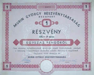 Murin Gyrgy Rszvnytrsasg rszvny 100 peng 1938