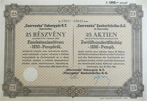 Cservenka Cukorgyr Rszvnytrsasg rszvny 25x500 1250 peng 1942