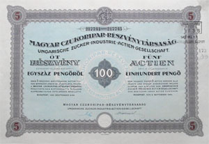 Magyar Czukoripari Rszvnytrsasg  rszvny 5x100 peng 1941
