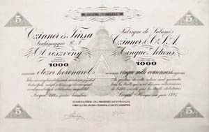 Czinner s Trsa Szalmigyr Rszvnytrsasg rszvny 5x1000 korona 1925 Szeged