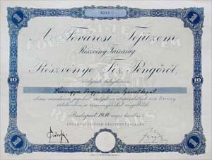 Fővárosi Tejüzem Részvénytársaság részvény 10 pengő 1931
