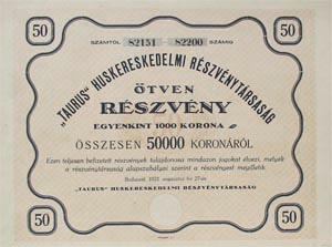 Taurus Hskereskedelmi Rszvnytrsasg 50x1000 (50000) korona 1923