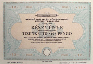 Els Gyngysi Gztglagyr Rszvnytrsasg 12 peng 1929 MINTA