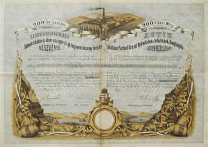 Lábatlani Portland Cement, Vízhatlan- és Kövérmész-Gyár és Gőztélgavető Részvény-Társulat részvény 200 forint 1870