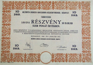 Meznyk-Ldhzai Kavicsbnya Rszvnytrsasg rszvny 10x100 1000 peng 1943