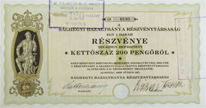 Sghegyi Bazaltbnya Rszvnytrsasg rszvny 200 peng 1926 Alssg