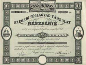 Szegedi Tglagyr Trsulat rszvny 25 peng 1926