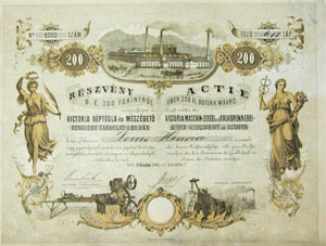 Victoria Gptgla s Mszget Rszvnytrsulat rzvny 200 forint 1869 buda