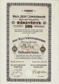 Walla Jzsef Czementrugyr Rszvnytrsasg rszvny 500 korona 1911