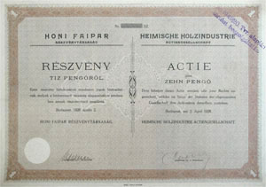 Honi Faipar Rszvnytrsasg rszvny 10 peng 1926