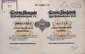 Corvin Filmgyr s Filmkereskedelmi Rszvnytrsasg rszvny 2000 korona 1923