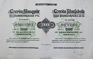 Corvin Filmgyr s Filmkereskedelmi Rszvnytrsasg rszvny 5x2000 10000 korona 1923
