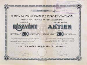 Corvin Mozgkpsznhz Rszvnytrsasg rszvny 25x200 5000 korona 1923