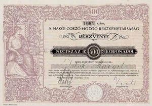 Maki Corz Mozg Rszvnytrsasg rszvlny 400 korona 1921